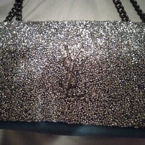 Denim studded faux ysl tote